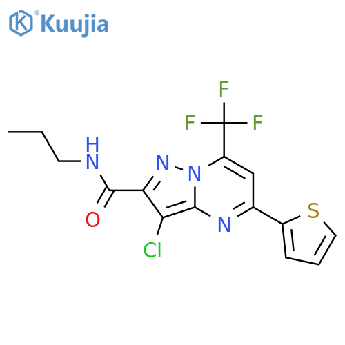 <br>3-Chloro-5-thiophen-2-yl-7-trifluoromethyl-pyrazolo[1,5-a]pyrimidine-2-carb oxylic acid propylamide structure