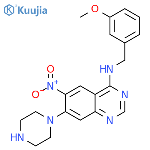 4-Quinazolinamine,N-[(3-methoxyphenyl)methyl]-6-nitro-7-(1-piperazinyl)- structure