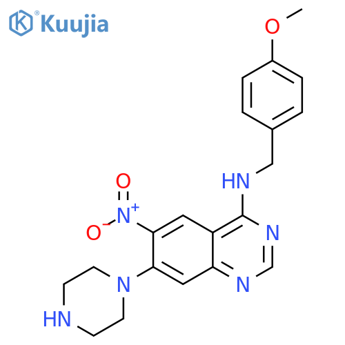 4-Quinazolinamine,N-[(4-methoxyphenyl)methyl]-6-nitro-7-(1-piperazinyl)- structure