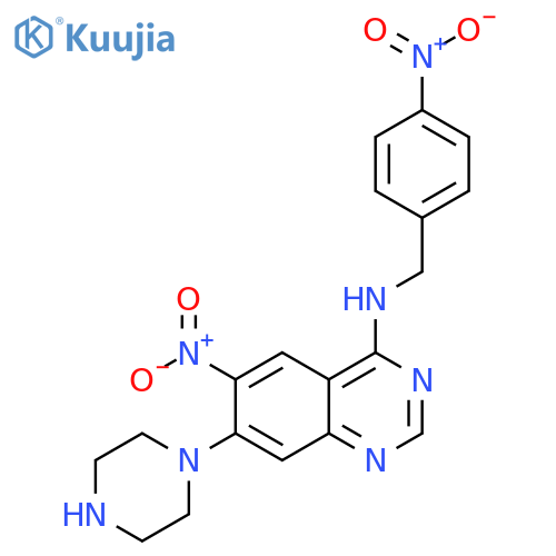 4-Quinazolinamine, 6-nitro-N-[(4-nitrophenyl)methyl]-7-(1-piperazinyl)- structure
