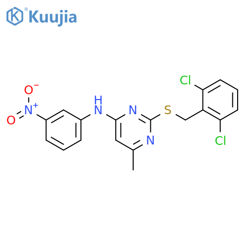 <br>[2-(2,6-Dichloro-benzylsulfanyl)-6-methyl-pyrimidin-4-yl]-(3-nitro-phenyl)- amine structure
