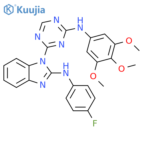 1H-Benzimidazol-2-amine,N-(4-fluorophenyl)-1-[4-[(3,4,5-trimethoxyphenyl)amino]-1,3,5-triazin-2-yl]- structure