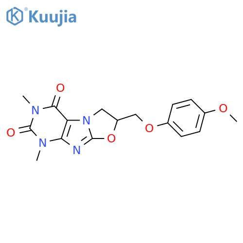7-(4-methoxyphenoxy)methyl-1,3-dimethyl-1H,2H,3H,4H,6H,7H-1,3oxazolo3,2-gpurine-2,4-dione structure