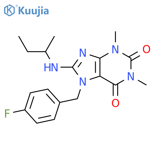 8-(butan-2-yl)amino-7-(4-fluorophenyl)methyl-1,3-dimethyl-2,3,6,7-tetrahydro-1H-purine-2,6-dione structure