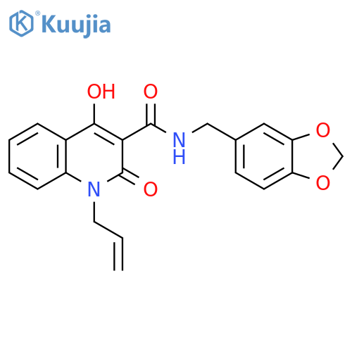 N-(2H-1,3-benzodioxol-5-yl)methyl-4-hydroxy-2-oxo-1-(prop-2-en-1-yl)-1,2-dihydroquinoline-3-carboxamide structure