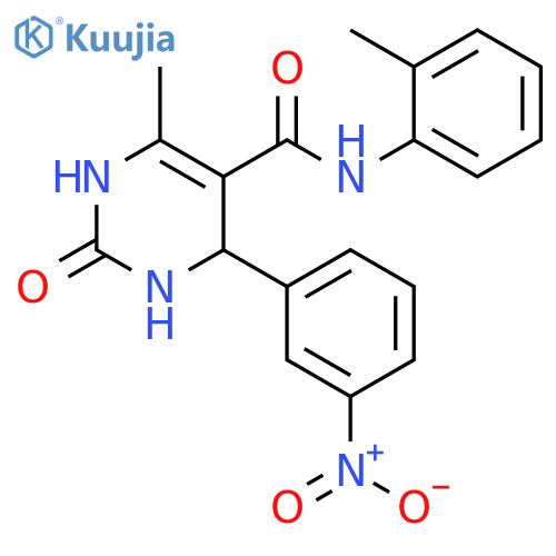 6-methyl-N-(2-methylphenyl)-4-(3-nitrophenyl)-2-oxo-1,2,3,4-tetrahydropyrimidine-5-carboxamide structure