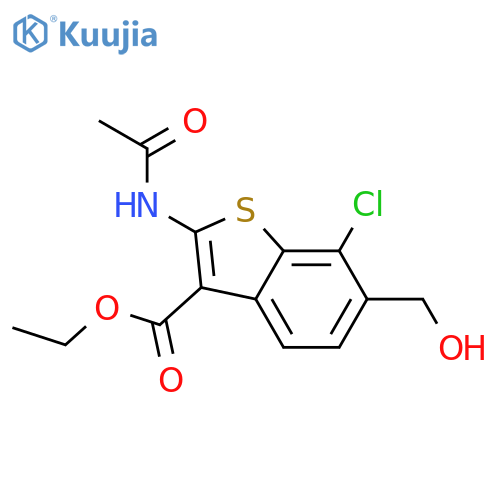 <br>ethyl 2-(acetylamino)-7-chloro-6-(hydroxymethyl)-1-benzothiophene-3-carboxy late structure