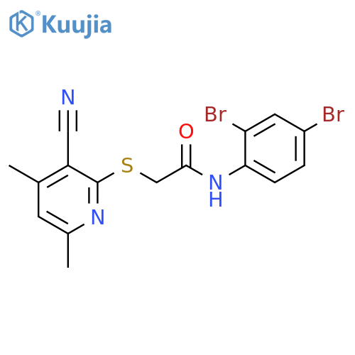 2-((3-cyano-4,6-dimethylpyridin-2-yl)thio)-N-(2,4-dibromophenyl)acetamide structure
