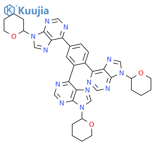 9H-Purine, 6,6',6''-(1,2,4-benzenetriyl)tris[9-(tetrahydro-2H-pyran-2-yl)- structure