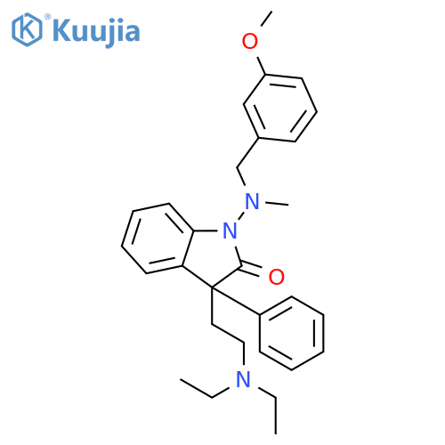 3-[2-(diethylamino)ethyl]-1-[(3-methoxybenzyl)(methyl)amino]-3-phenyl-1,3-dihydro-2H-indol-2-one structure