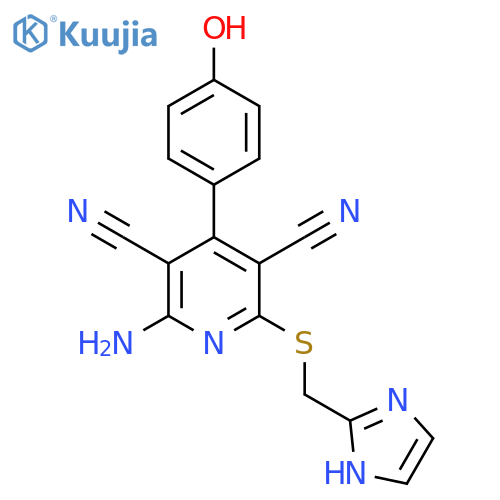 2-(((1H-Imidazol-2-yl)methyl)thio)-6-amino-4-(4-hydroxyphenyl)pyridine-3,5-dicarbonitrile structure