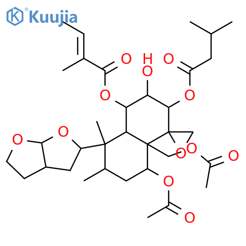 4,18:11,16:15,16-Triepoxy-1,2,3,6,19-clerodanepentol; (ent-1α,2α,3α,4β,6β,11R,13S,16R)-form, 1-Tigloyl, 3-(2-methylbutanoyl), 6,19-di-Ac structure