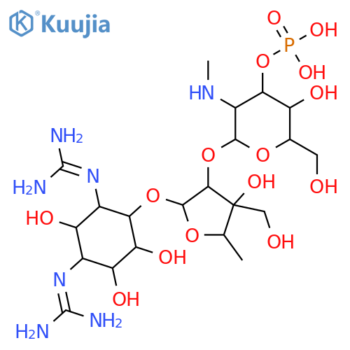 D-Streptamine,O-2-deoxy-2-(methylamino)-3-O-phosphono-a-L-glucopyranosyl-(1®2)-O-5-deoxy-3-C-(hydroxymethyl)-a-L-lyxofuranosyl-(1®4)-N,N'-bis(aminoiminomethyl)-(9CI) structure