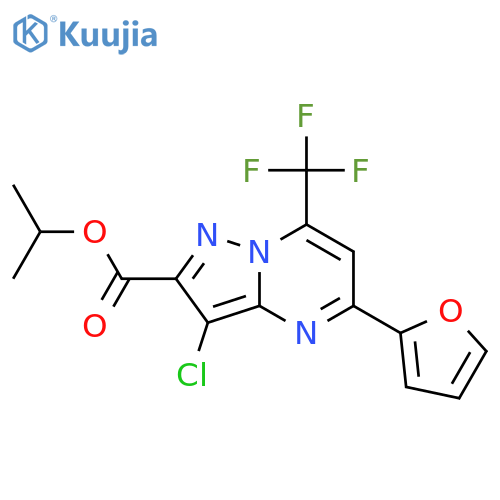 <br>3-Chloro-5-furan-2-yl-7-trifluoromethyl-pyrazolo[1,5-a]pyrimidine-2-carboxy lic acid isopropyl ester structure