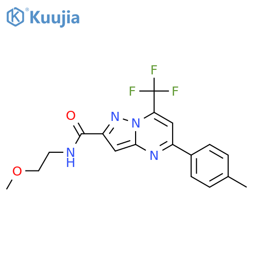 <br>5-p-Tolyl-7-trifluoromethyl-pyrazolo[1,5-a]pyrimidine-2-carboxylic acid (2- methoxy-ethyl)-amide structure