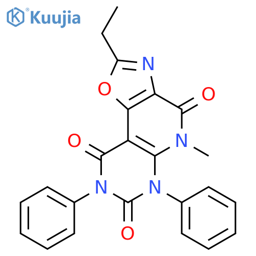 2-ethyl-5-methyl-6,8-diphenyl[1,3]oxazolo[5'',4'':4,5]pyrido[2,3-d]pyrimidine-4,7,9(5H,6H,8H)-trione structure
