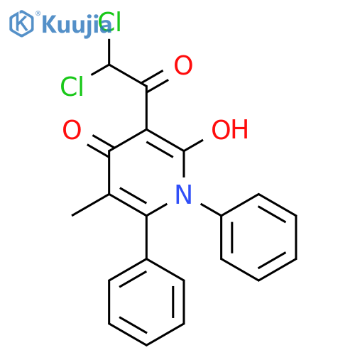 3-(dichloroacetyl)-2-hydroxy-5-methyl-1,6-diphenylpyridin-4(1H)-one structure