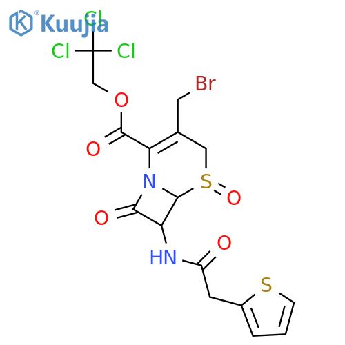 2,2,2-trichloroethyl (6R,7R)-3-(bromomethyl)-8-oxo-7-[(thiophen-2-ylacetyl)amino]-5-thia-1-azabicyclo[4.2.0]oct-2-ene-2-carboxylate 5-oxide structure