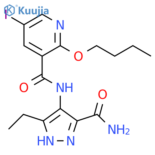 3-Pyridinecarboxamide,N-[3-(aminocarbonyl)-5-ethyl-1H-pyrazol-4-yl]-2-butoxy-5-iodo- structure