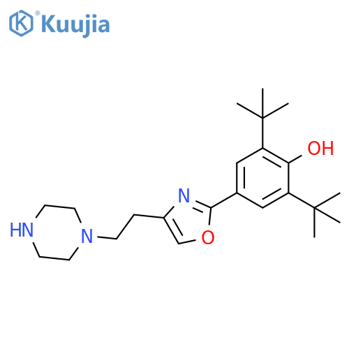 Phenol,2,6-bis(1,1-dimethylethyl)-4-[4-[2-(1-piperazinyl)ethyl]-2-oxazolyl]- structure