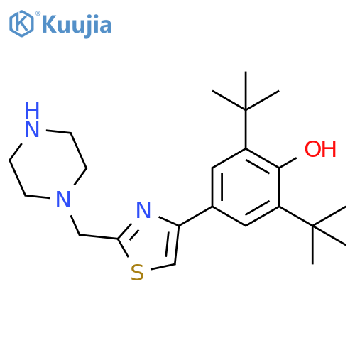 Phenol, 2,6-bis(1,1-dimethylethyl)-4-[2-(1-piperazinylmethyl)-4-thiazolyl]- structure