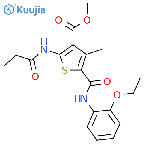 <br>5-(2-Ethoxy-phenylcarbamoyl)-4-methyl-2-propionylamino-thiophene-3-carboxyl ic acid methyl ester structure