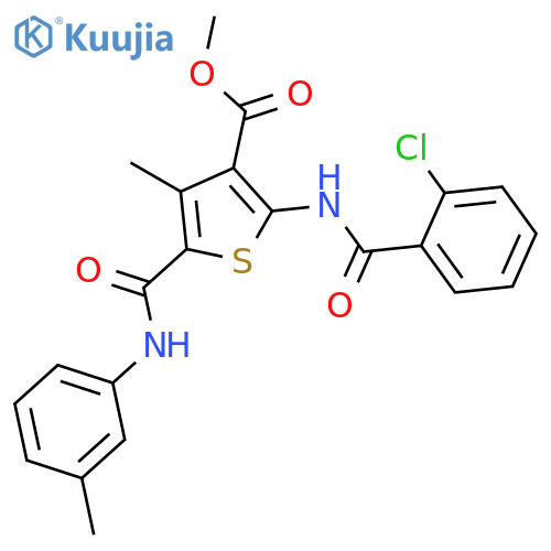 <br>2-(2-Chloro-benzoylamino)-4-methyl-5-m-tolylcarbamoyl-thiophene-3-carboxyli c acid methyl ester structure