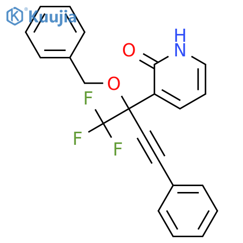 3-[(2S)-2-(benzyloxy)-1,1,1-trifluoro-4-phenylbut-3-yn-2-yl]pyridin-2(1H)-one structure