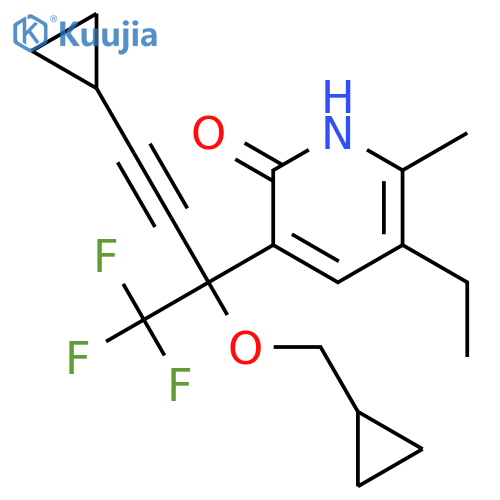 3-[(2S)-4-cyclopropyl-2-(cyclopropylmethoxy)-1,1,1-trifluorobut-3-yn-2-yl]-5-ethyl-6-methylpyridin-2(1H)-one structure