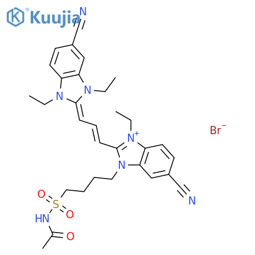 1H-Benzimidazolium,3-[4-[(acetylamino)sulfonyl]butyl]-5-cyano-2-[3-(5-cyano-1,3-diethyl-1,3-dihydro-2H-benzimidazol-2-ylidene)-1-propen-1-yl]-1-ethyl-,bromide (1:1) structure