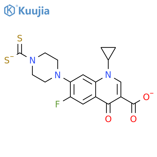 1-cyclopropyl-7-(4-dithiocarboxylatopiperazin-1-yl)-6-fluoro-4-oxo-1,4-dihydroquinoline-3-carboxylate structure