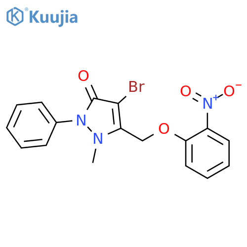 4-bromo-1-methyl-5-[(2-nitrophenoxy)methyl]-2-phenylpyrazol-3-one structure