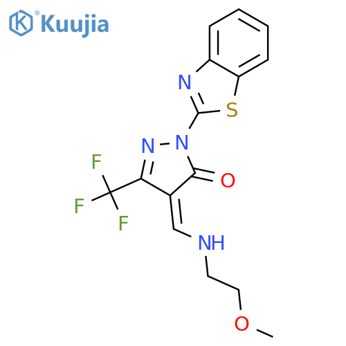 <br>2-Benzothiazol-2-yl-4-[(2-methoxy-ethylamino)-methylene]-5-trifluoromethyl- 2,4-dihydro-pyrazol-3-one structure