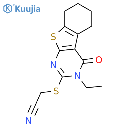 <br>(3-Ethyl-4-oxo-3,4,5,6,7,8-hexahydro-benzo[4,5]thieno[2,3-d]pyrimidin-2-yls ulfanyl)-acetonitrile structure