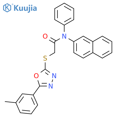 <br>2-{[5-(3-methylphenyl)-1,3,4-oxadiazol-2-yl]sulfanyl}-N-(2-naphthyl)-N-phen ylacetamide structure
