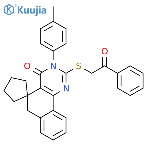<br>2-((2-oxo-2-phenylethyl)thio)-3-(p-tolyl)-3H-spiro[benzo[h]quinazoline-5,1' -cyclopentan]-4(6H)-one structure