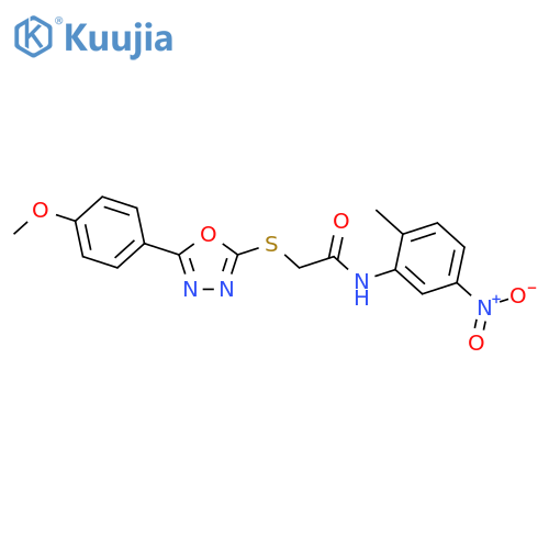 <br>2-[5-(4-Methoxy-phenyl)-[1,3,4]oxadiazol-2-ylsulfanyl]-N-(2-methyl-5-nitro- phenyl)-acetamide structure