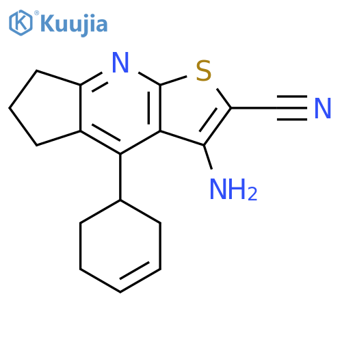 6-amino-8-(cyclohex-3-en-1-yl)-4-thia-2-azatricyclo7.3.0.0^{3,7}dodeca-1(9),2,5,7-tetraene-5-carbonitrile structure