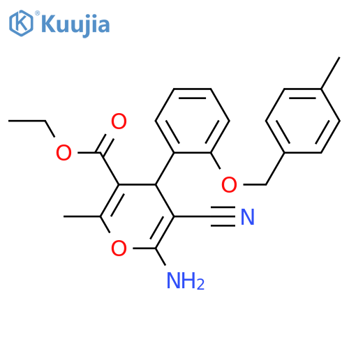 <br>6-Amino-5-cyano-2-methyl-4-[2-(4-methyl-benzyloxy)-phenyl]-4H-pyran-3-carbo xylic acid ethyl ester structure