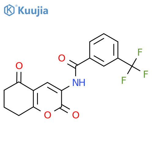 N-(2,5-dioxo-5,6,7,8-tetrahydro-2H-chromen-3-yl)-3-(trifluoromethyl)benzenecarboxamide structure