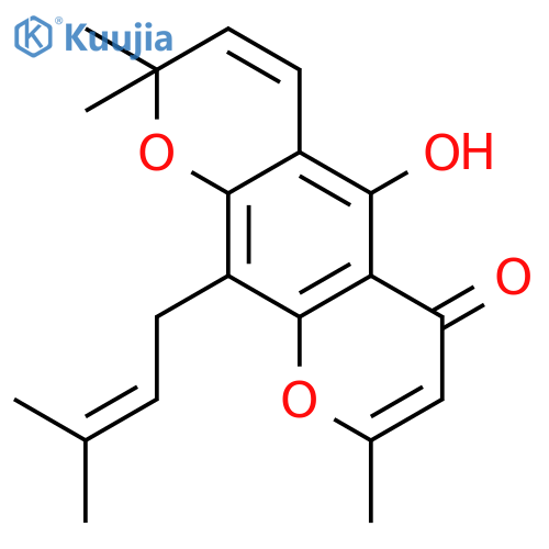 5-hydroxy-2,2,8-trimethyl-10-(3-methylbut-2-en-1-yl)-2H,6H-pyrano[3,2-g]chromen-6-one structure