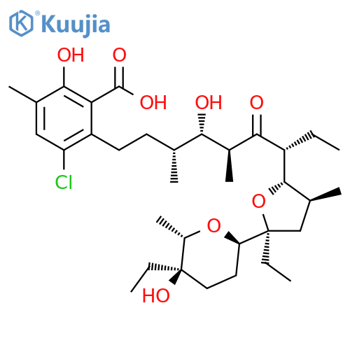 Benzoic acid, 3-chloro-2-[(3R,4S,5S,7R)-7-[(2S,3S,5S)-5-ethyl-5-[(2R,5R,6S)-5-ethyltetrahydro-5-hydroxy-6-methyl-2H-pyran-2-yl]tetrahydro-3-methyl-2-furanyl]-4-hydroxy-3,5-dimethyl-6-oxononyl]-6-hydroxy-5-methyl- structure