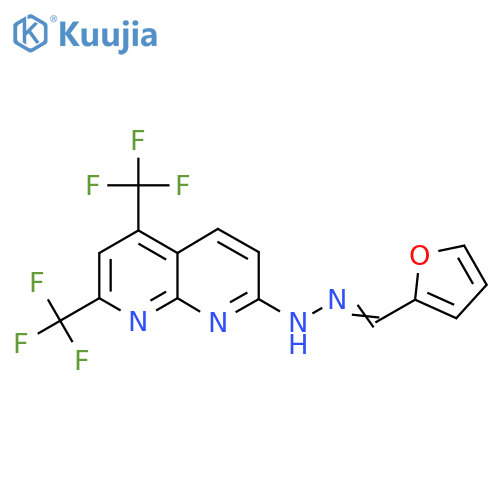 N-(Furan-2-ylmethylideneamino)-5,7-bis(trifluoromethyl)-1,8-naphthyridin-2-amine structure