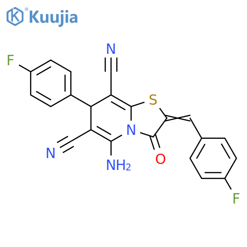 7H-Thiazolo[3,2-a]pyridine-6,8-dicarbonitrile,5-amino-7-(4-fluorophenyl)-2-[(4-fluorophenyl)methylene]-2,3-dihydro-3-oxo- structure
