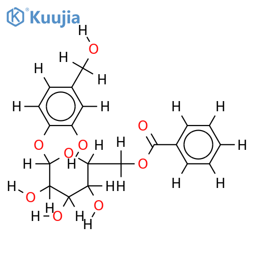2-hydroxy-4-hydroxymethylphenyl-(6'-O-benzoyl)-beta-D-allopyranoside structure