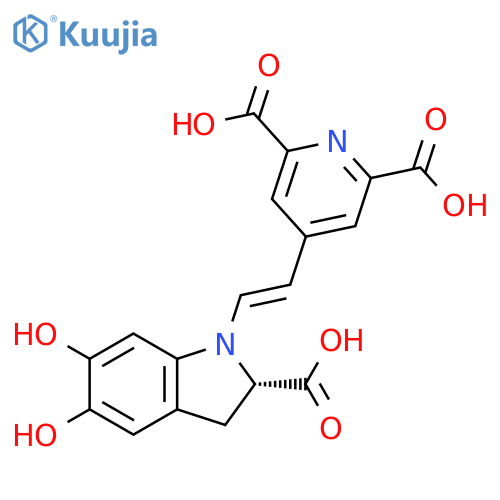 2,6-Pyridinedicarboxylic acid, 4-[(1E)-2-[(2S)-2-carboxy-2,3-dihydro-5,6-dihydroxy-1H-indol-1-yl]ethenyl]- structure