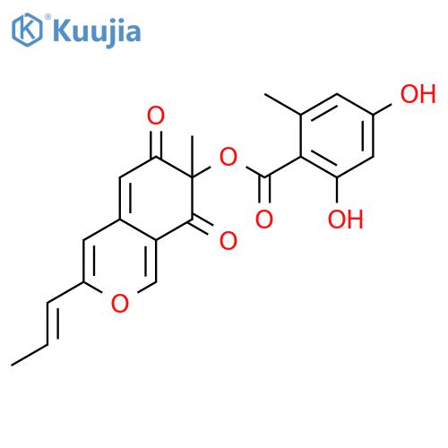 (7R)-7-methyl-6,8-dioxo-3-[(1E)-prop-1-en-1-yl]-7,8-dihydro-6H-isochromen-7-yl 2,4-dihydroxy-6-methylbenzoate structure