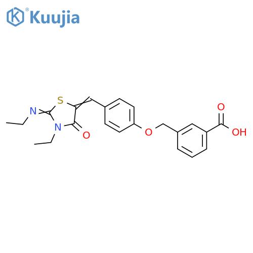 Benzoic acid,3-[[4-[[3-ethyl-2-(ethylimino)-4-oxo-5-thiazolidinylidene]methyl]phenoxy]methyl]- structure