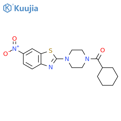 2-(4-cyclohexanecarbonylpiperazin-1-yl)-6-nitro-1,3-benzothiazole structure