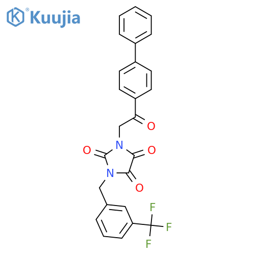 1-[2-Oxo-2-(4-phenylphenyl)ethyl]-3-[[3-(trifluoromethyl)phenyl]methyl]imidazolidine-2,4,5-trione structure